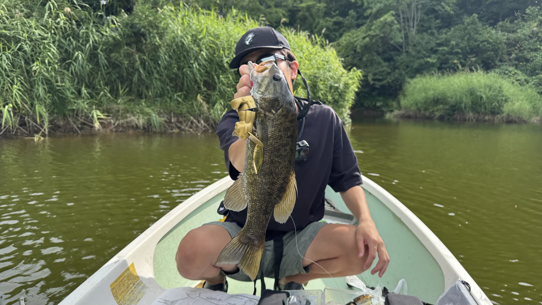Smallmouth bass caught on the Gold Billiken Lure